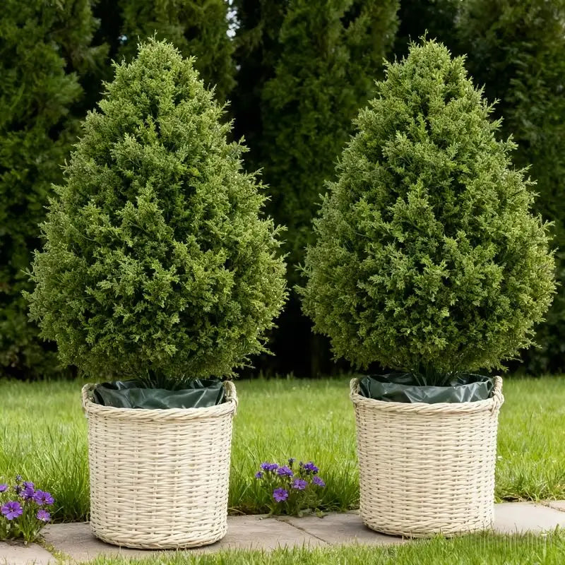 Artificial Cedar Topiary Trees 2 Pack, UV Resistant Fake Cypress Plants for Outdoor Indoor Home Porch Garden Decor