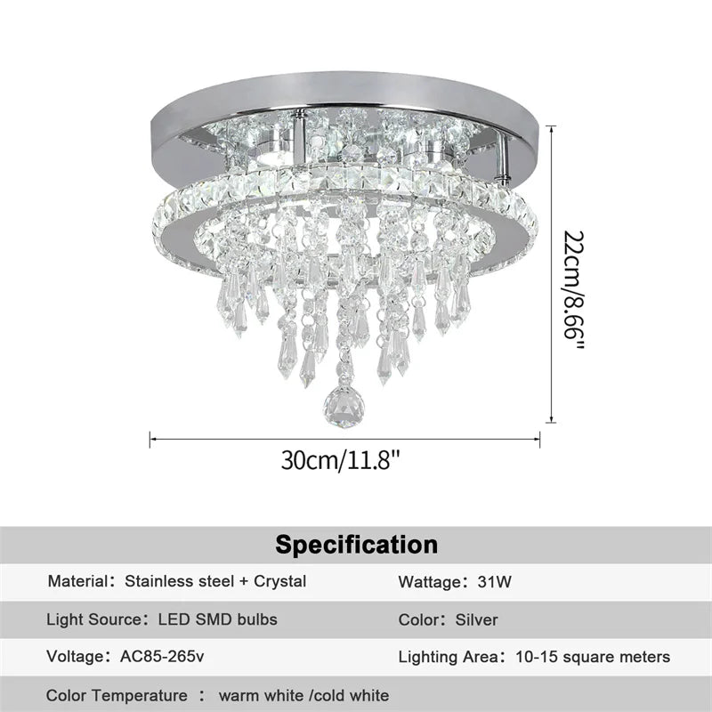 GreeLustr Crystal LED Chandelier Dimmable Living Room Ceiling Light Remote