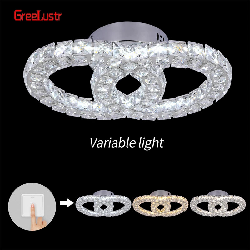 GreeLustr Crystal LED Ceiling Light 3 Side Chandeliers For Living Room