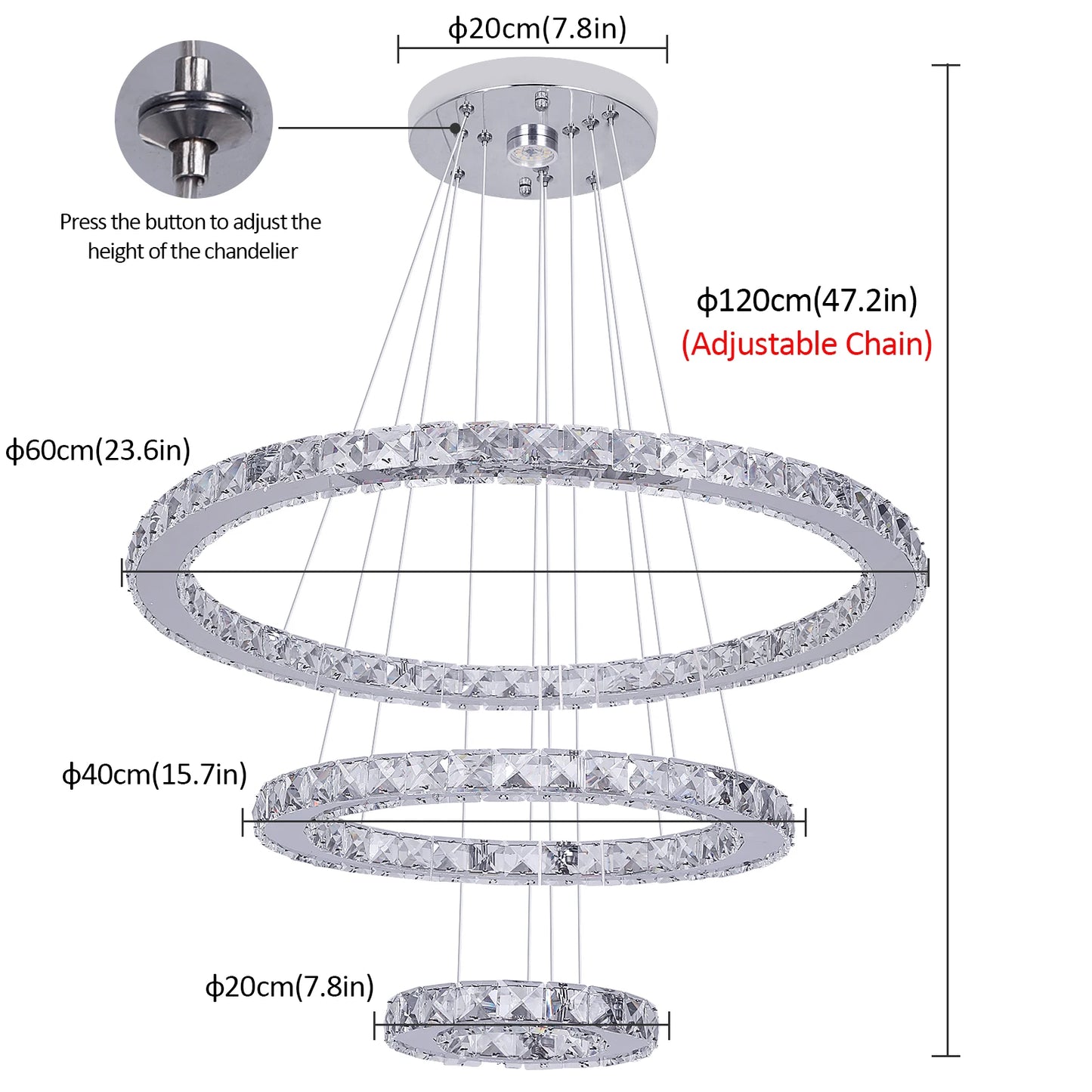 Vinilky Crystal Pendant Light With Remote Control Ceiling Fixture