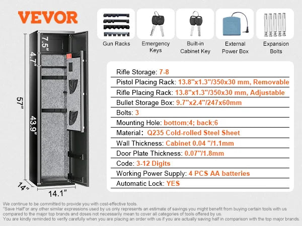 SucceBuy Gun Safe Cabinet With Digital Keypad And Removable Shelf