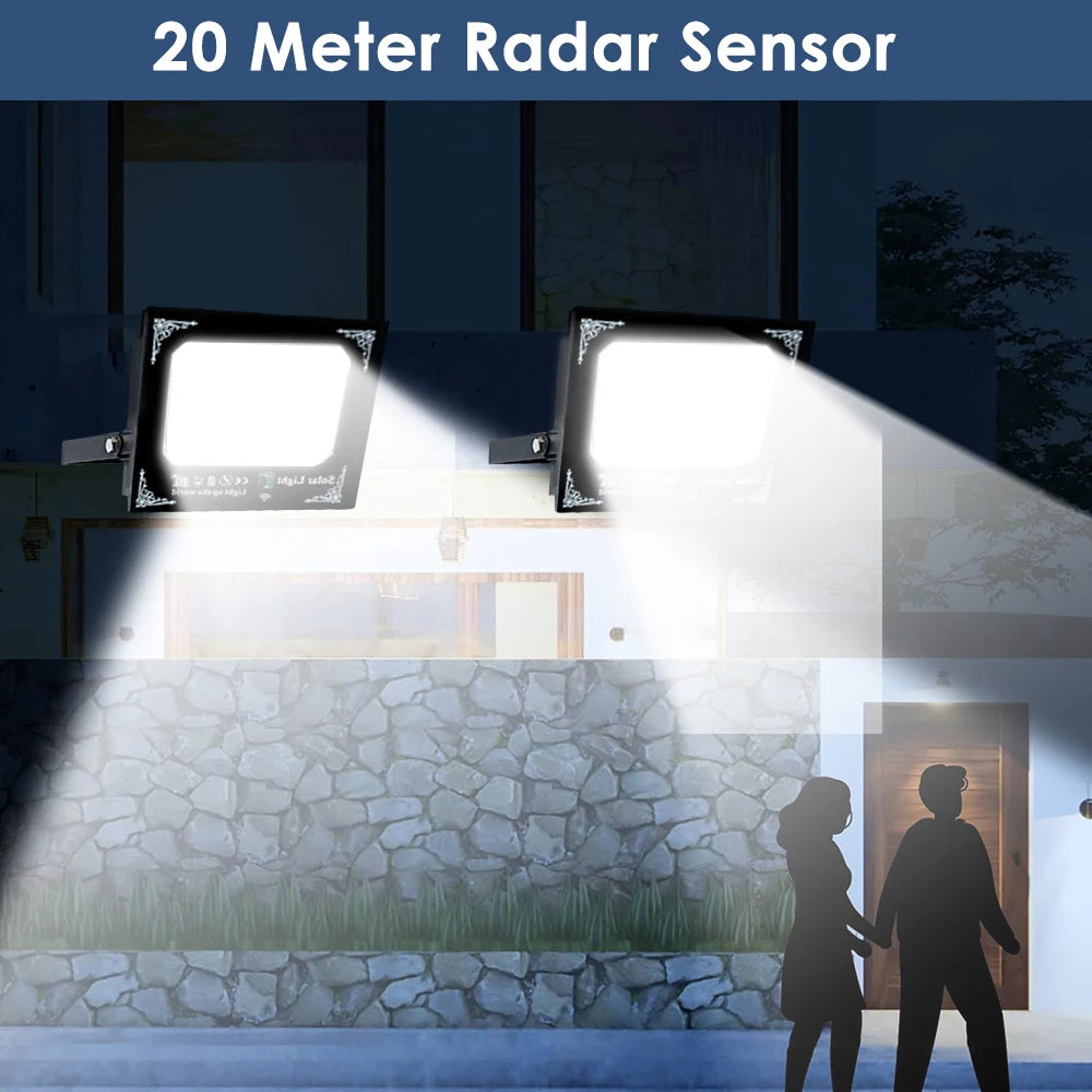 2-Head 500W LED Solar Flood Light IP65 Waterproof Outdoor Garden