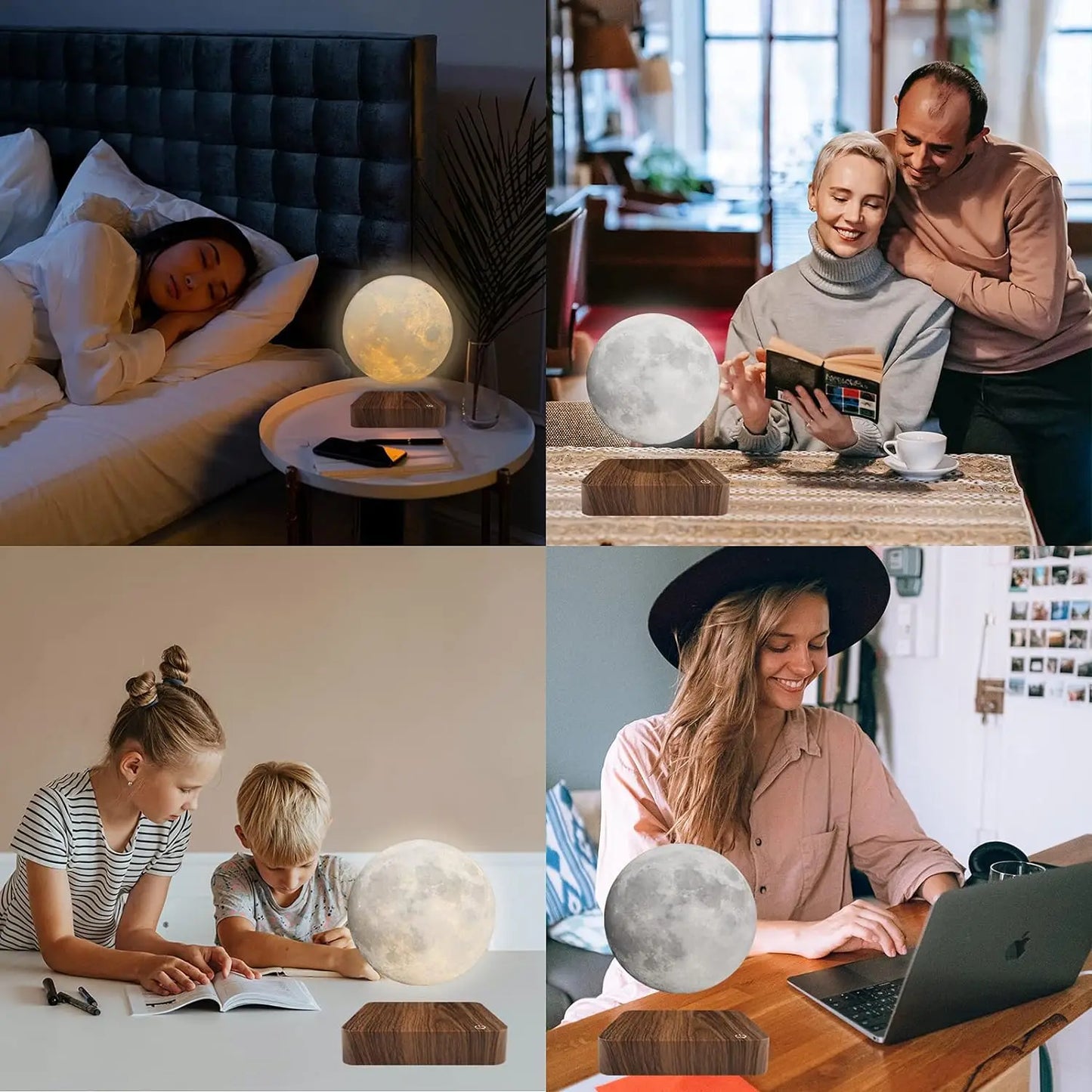 Mexllex Magnetic Moon Lamp With Wooden Base LED Night Light