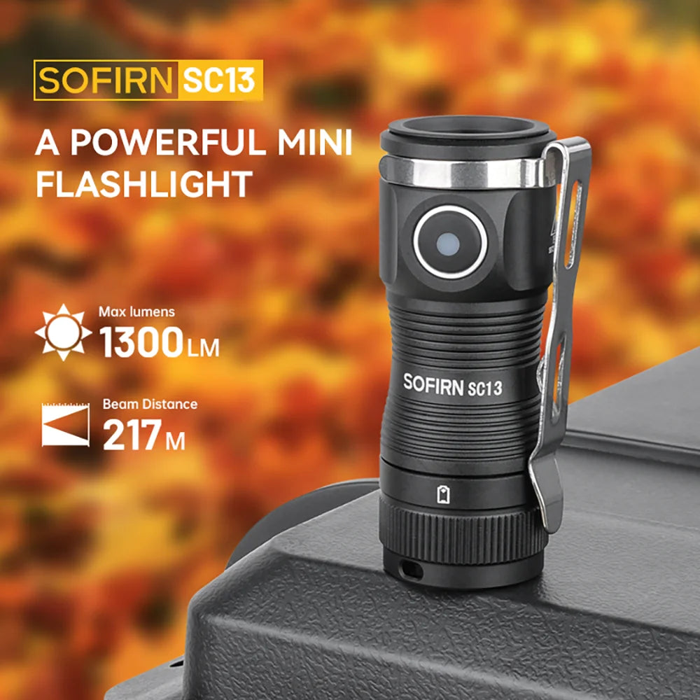 SOFIRN SC13 EDC Tactical Flashlight 1300lm USB-C Rechargeable 18350 IP68 Waterproof Mini Keychain Light 519A SST40 LED Magnetic