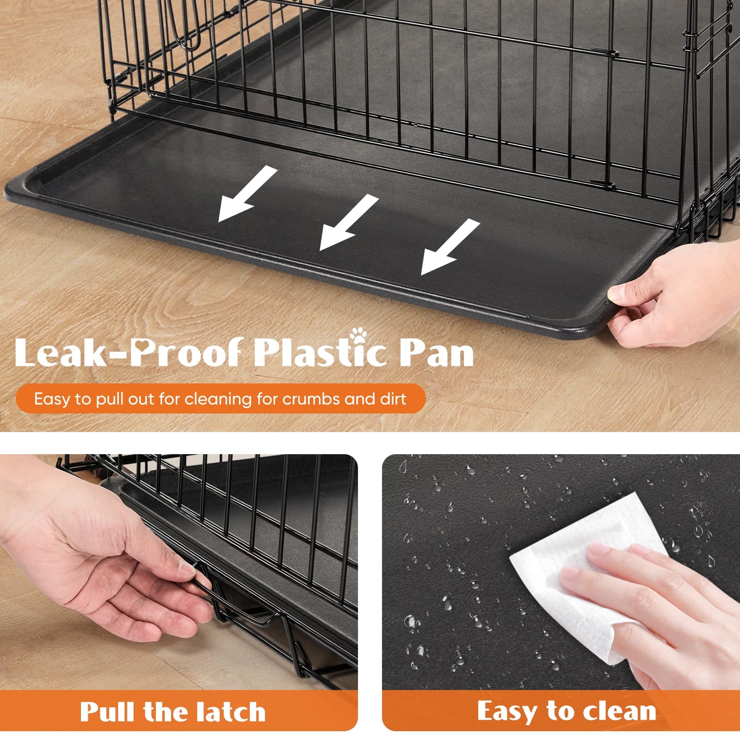JHK Folding Metal Wire Dog Cage With Leakproof Pan