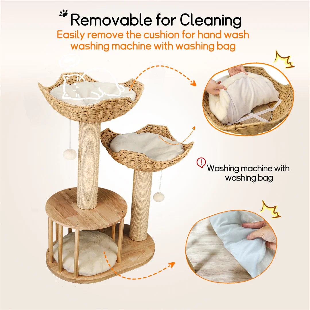 BINGOPAW 3 Tier Cat Climbing Tree With Scratching Post For Indoor Use