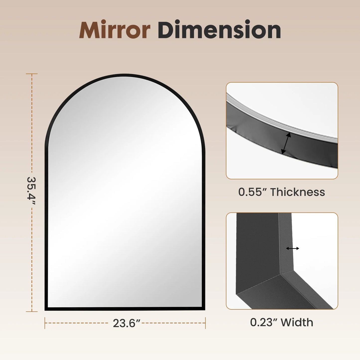 JHK 26"x38" Arched Metal Framed Bathroom Mirrors for Wall Hanging Mirror Glass Mirror Modern Wall Decor For Bedroom Entryway
