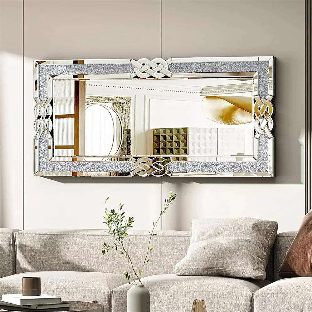 Elegant Crush Diamond Framed Wall Mirror For Living Room