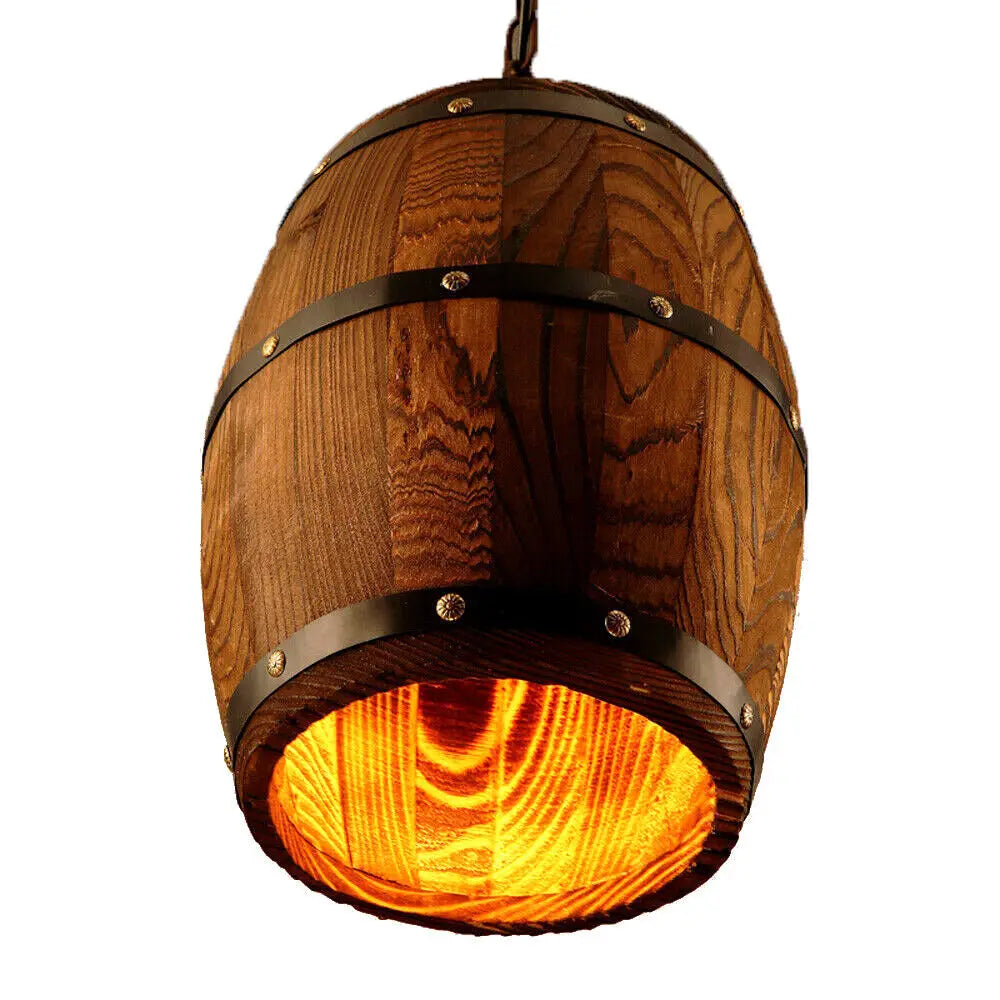 Vintage Wine Barrel Pendant Light Wood Rustic Old West Cafe
