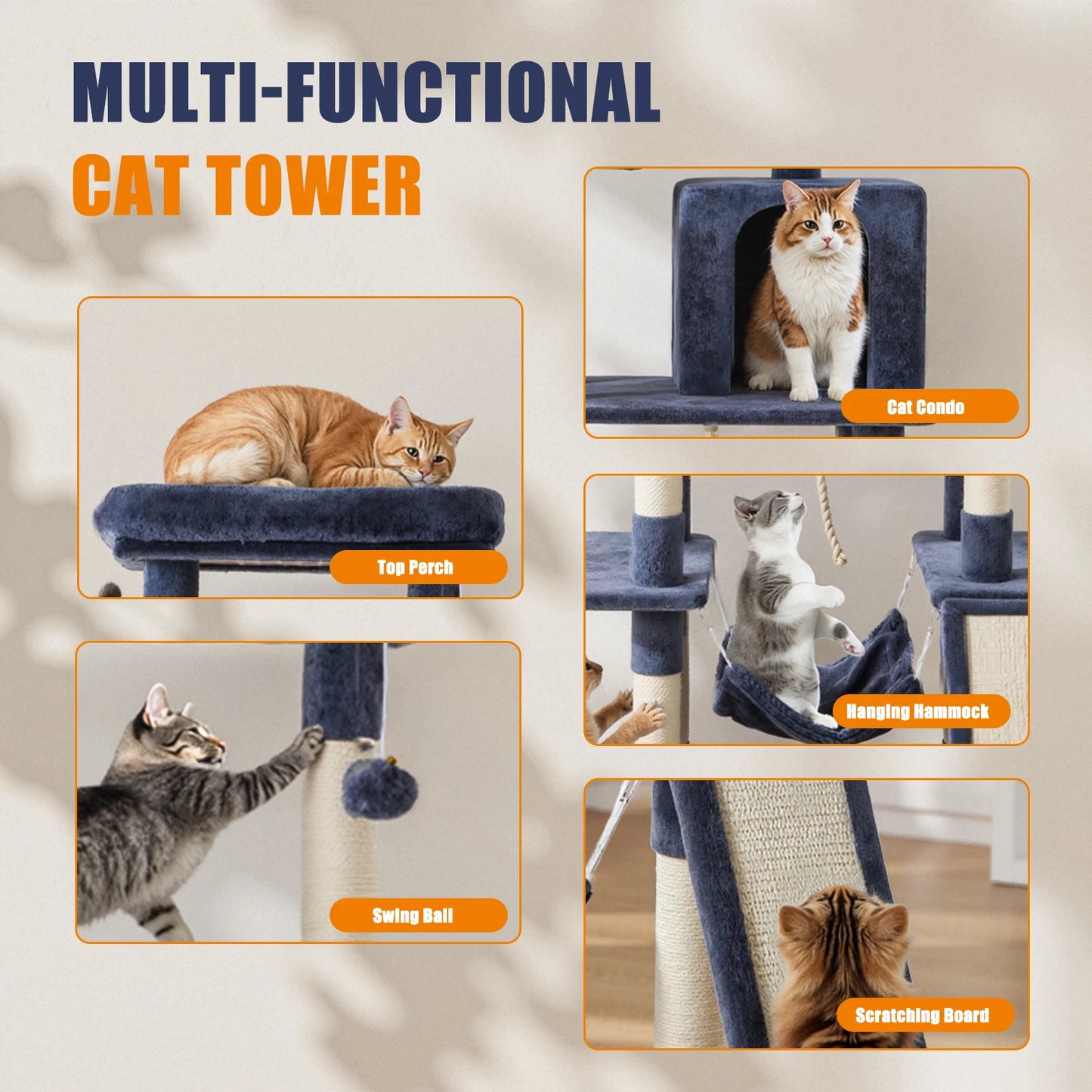 JHK Cat Tree Tower For Indoor Cats With Sisal Posts