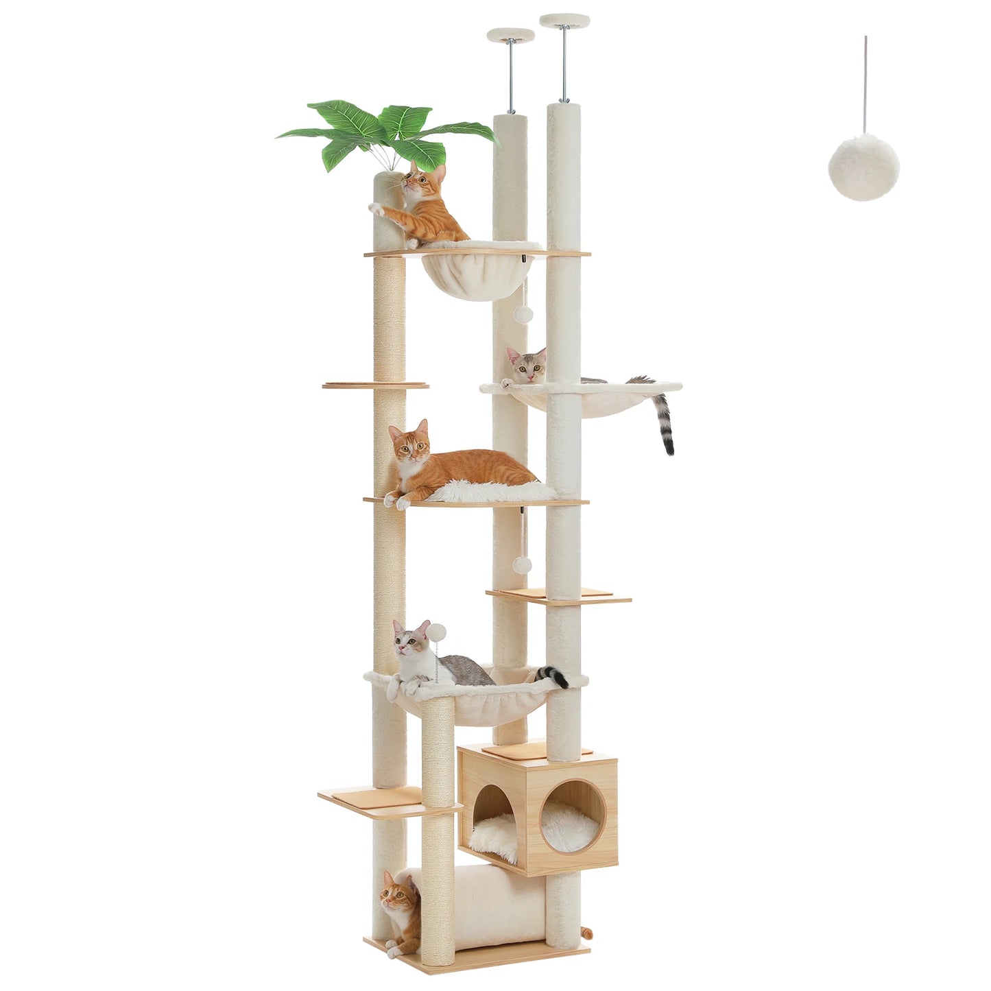 PAWZ Road Height Adjustable Wooden Cat Tree With Hammock Sisal Scratching Posts