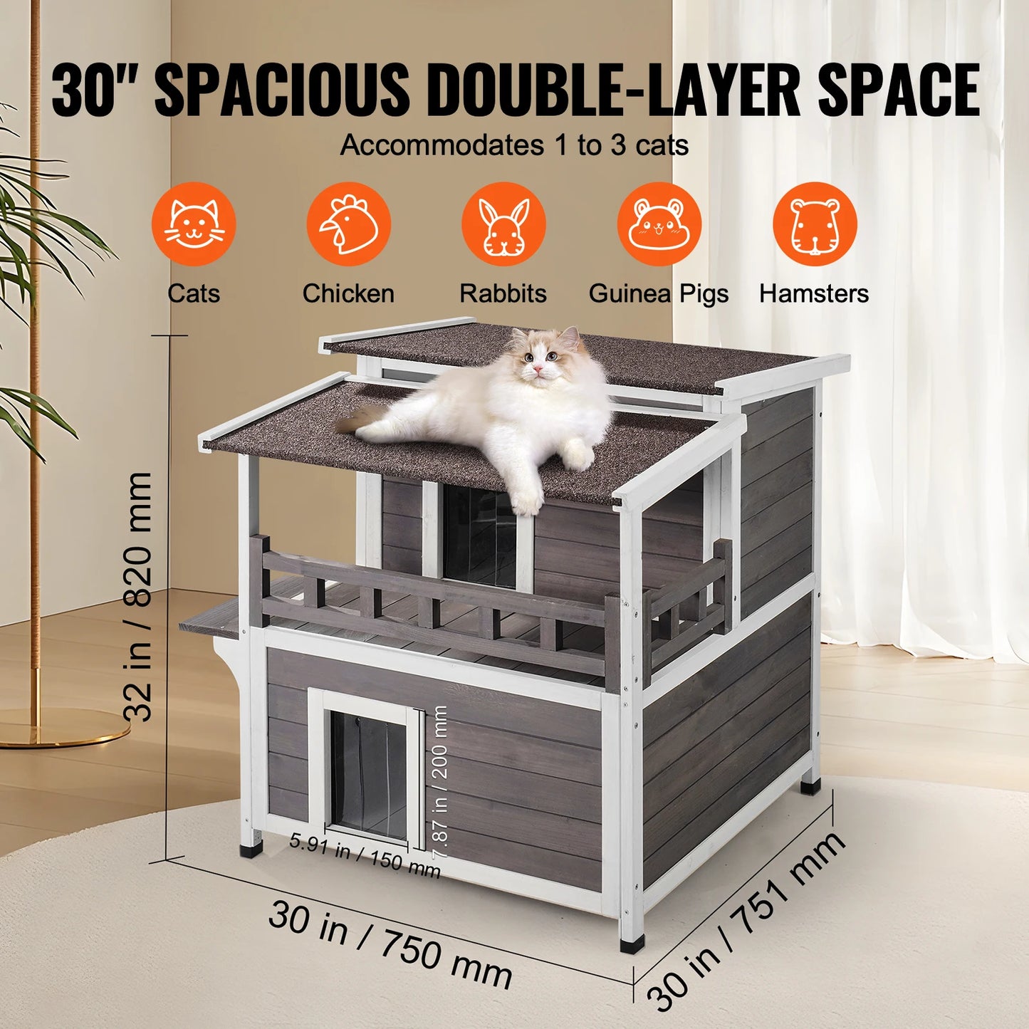 SucceBuy Weatherproof Outdoor Cat House Feral Cat Shelter Two Story Wooden