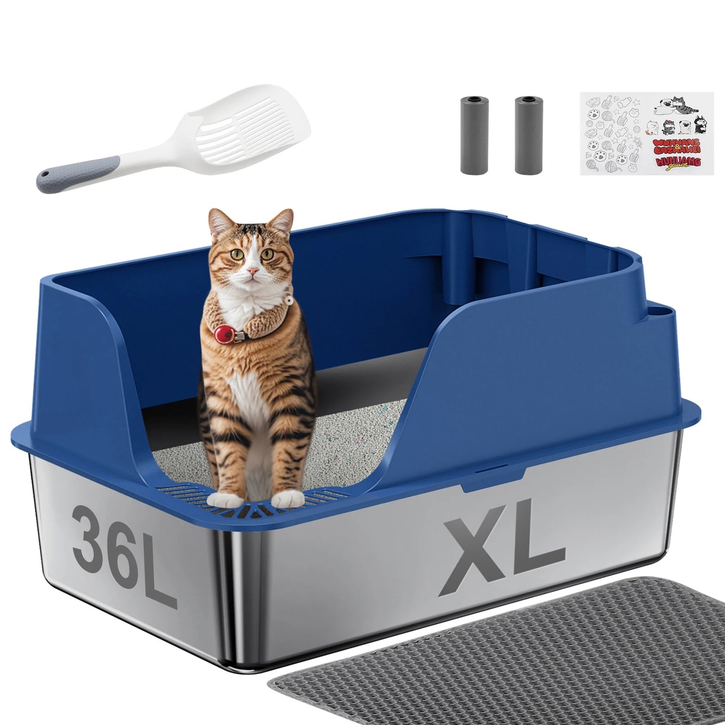 Stainless Steel Cat Litter Box Semi Closed Side Opening And Leak Proof