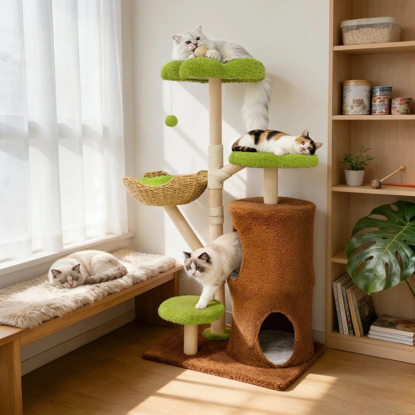 BINGOPAW Multi-Level Cat Tree With Hanging Ball And Sisal Posts