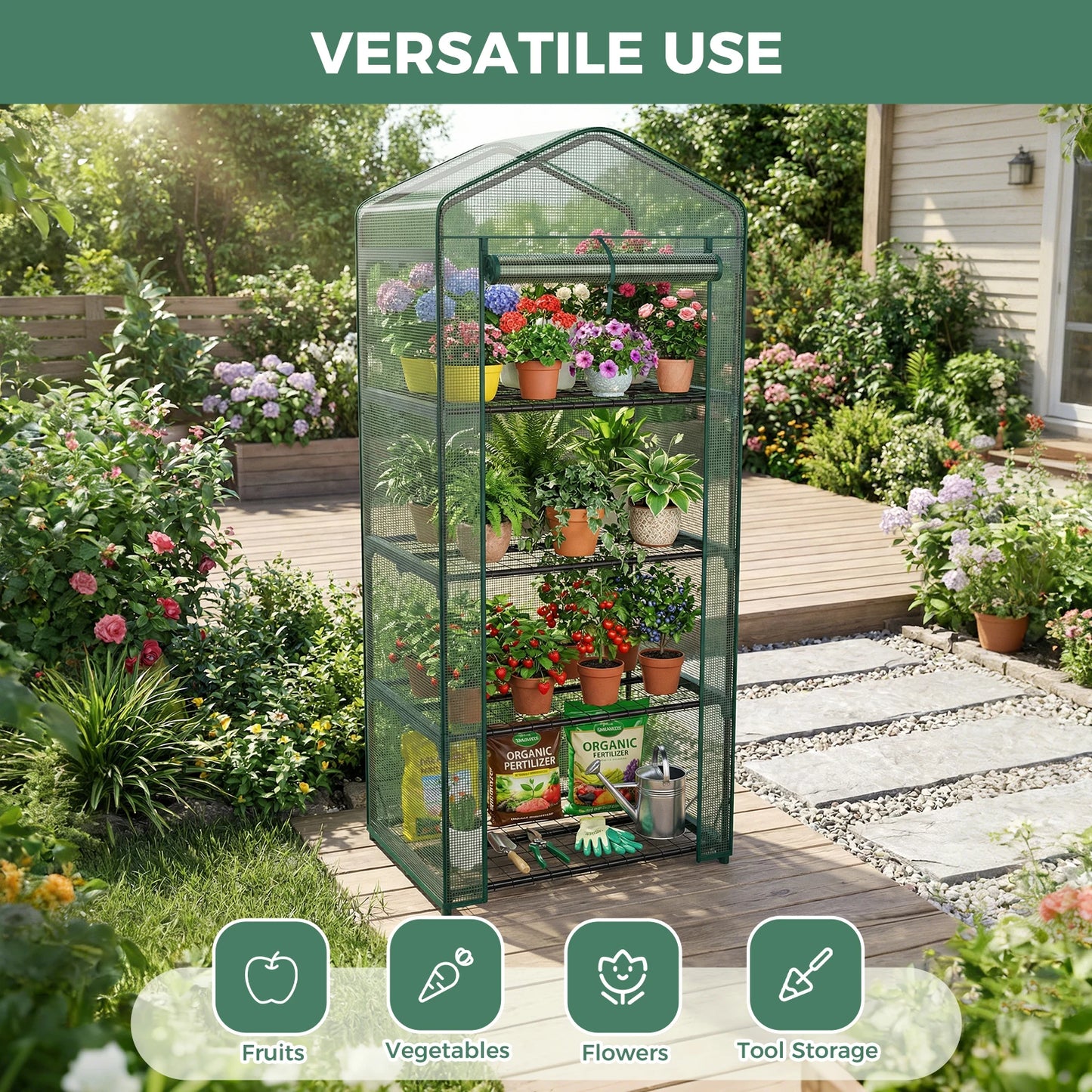 JHK Mini 30 IN Greenhouse for Outside Indoor Use Portable Green House Multi-Tier Plant Growing Rack with PE Cover for Outdoor