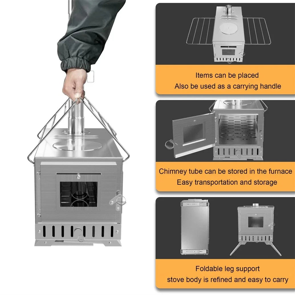 Portable Outdoor Wood Burning Stove With 6 Stainless Chimney Pipes