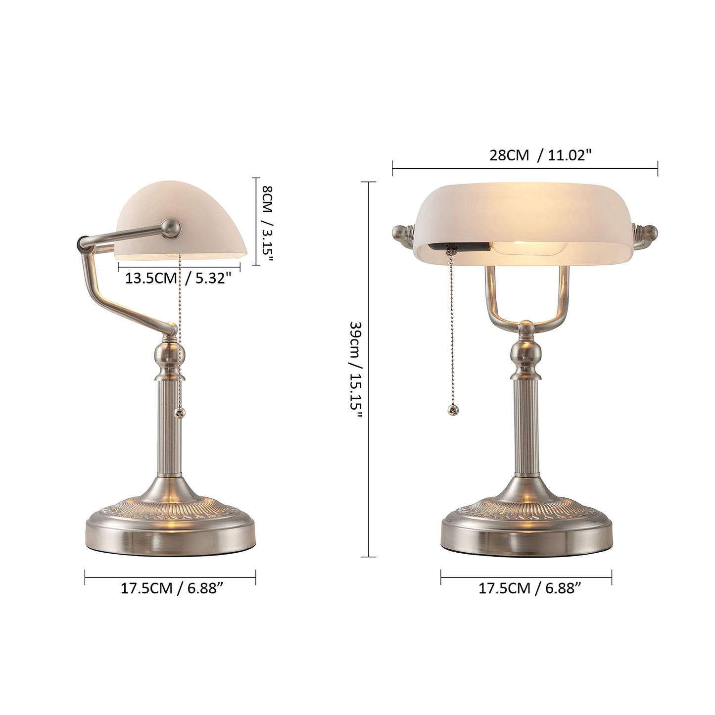 Green Glass Banker Lamp With Chain Switch E27/E26 Desk Lamp
