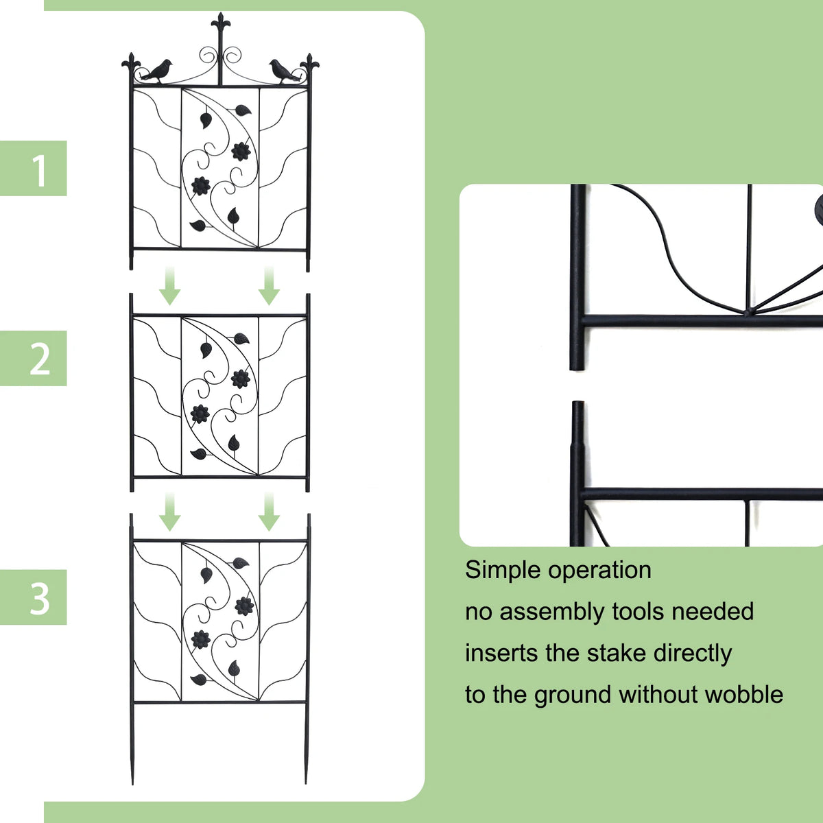 Thick Metal Garden Trellis, Bird Leaf Grid Panel Fence, Climbing Planter Support Frame, 2pcs