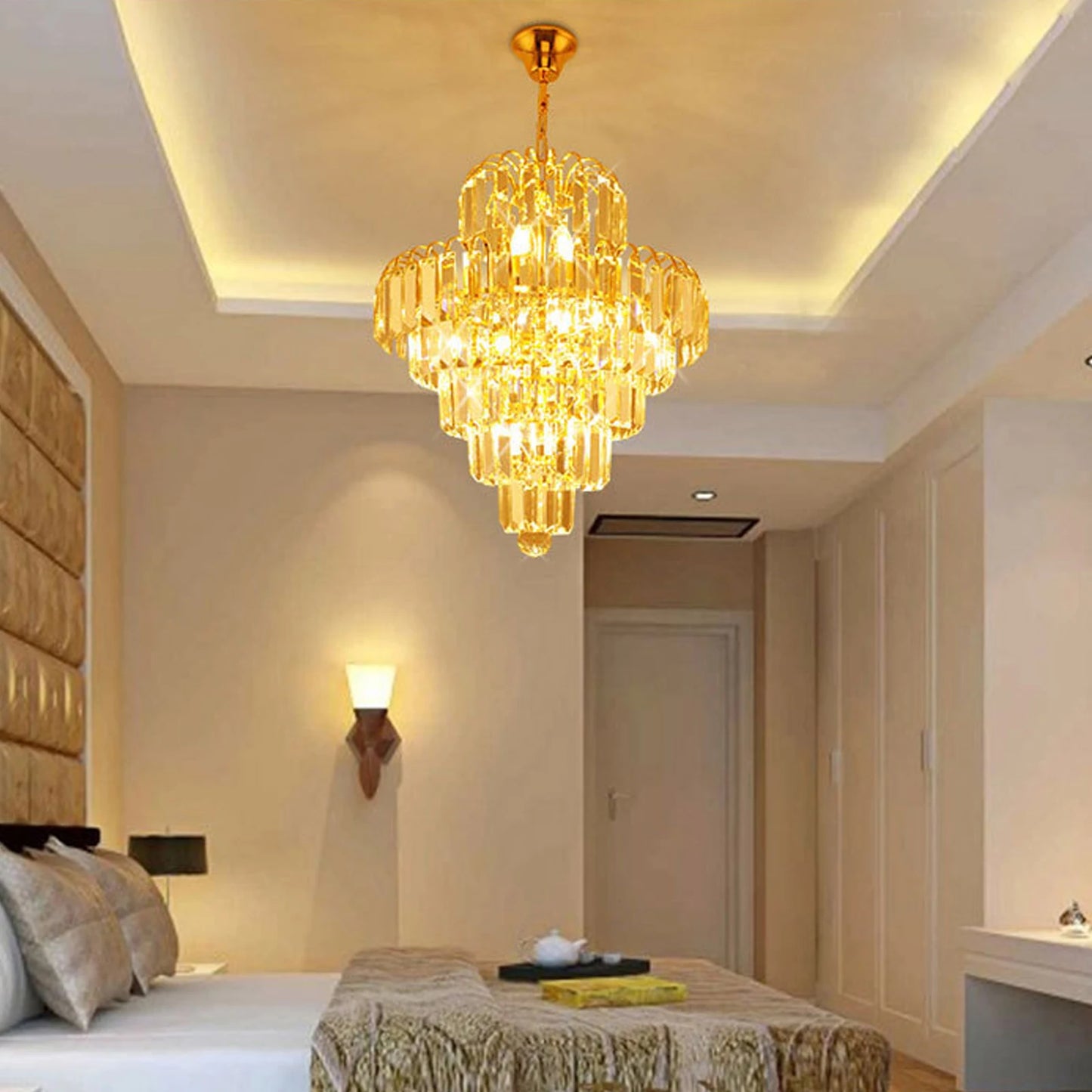 Elegant Modern Ceiling Light K9 Crystal Chandelier Metal And Glass