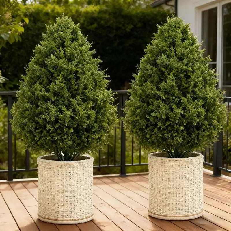 Artificial Cedar Topiary Trees 2 Pack, UV Resistant Fake Cypress Plants for Outdoor Indoor Home Porch Garden Decor