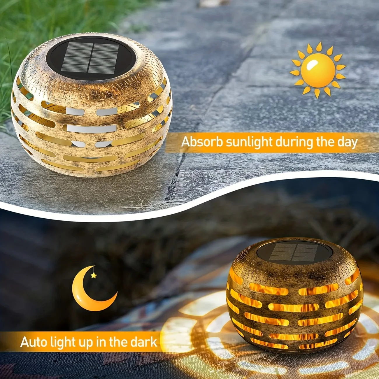 Solar Lanterns Hollow Out Retro Metal Solar Lights Outdoor Waterproof Light Flickering Solar LED Light Lantern Garden Yard Decor