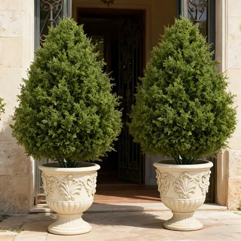 Artificial Cedar Topiary Trees 2 Pack, UV Resistant Fake Cypress Plants for Outdoor Indoor Home Porch Garden Decor