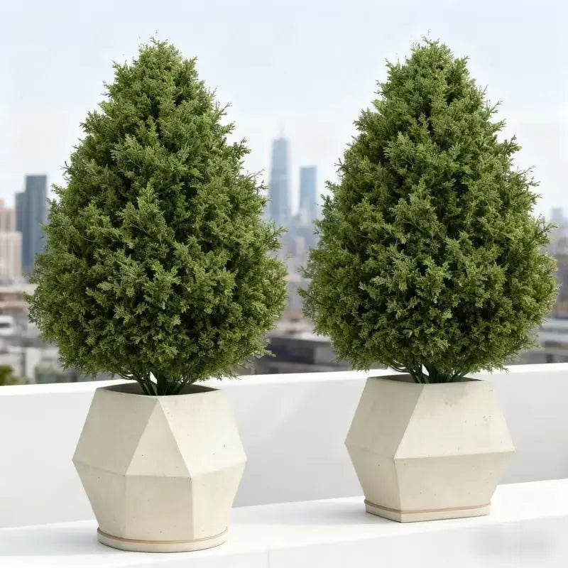 Artificial Cedar Topiary Trees 2 Pack, UV Resistant Fake Cypress Plants for Outdoor Indoor Home Porch Garden Decor