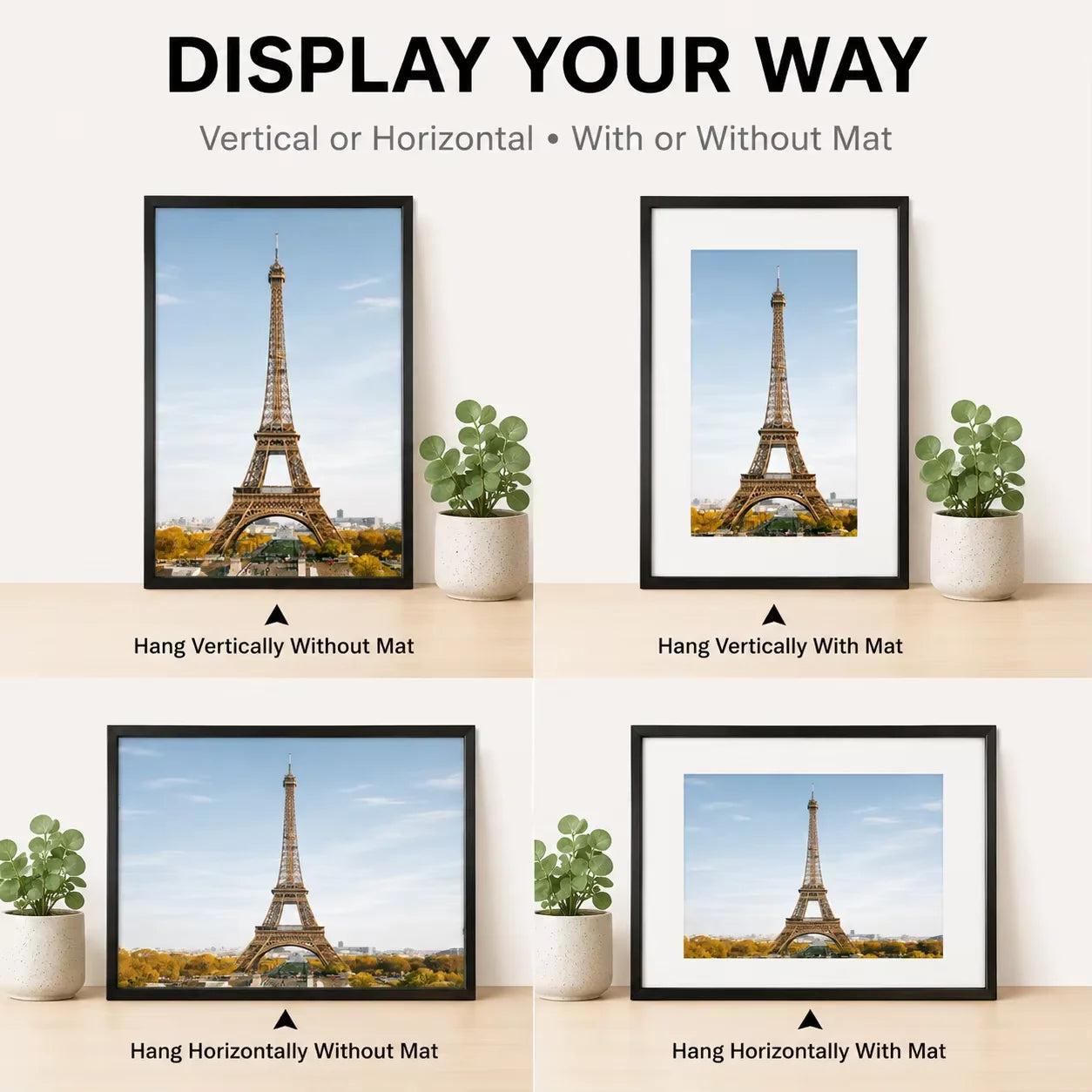 Modern Aluminum Picture Frames Set, 3 Pieces, With Mat