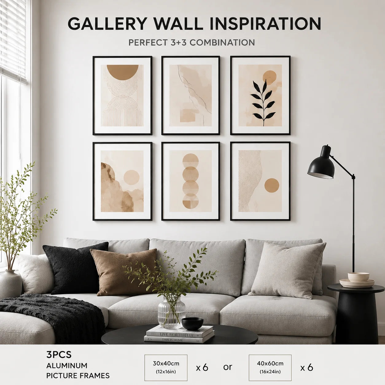 Modern Aluminum Picture Frames Set, 3 Pieces, With Mat