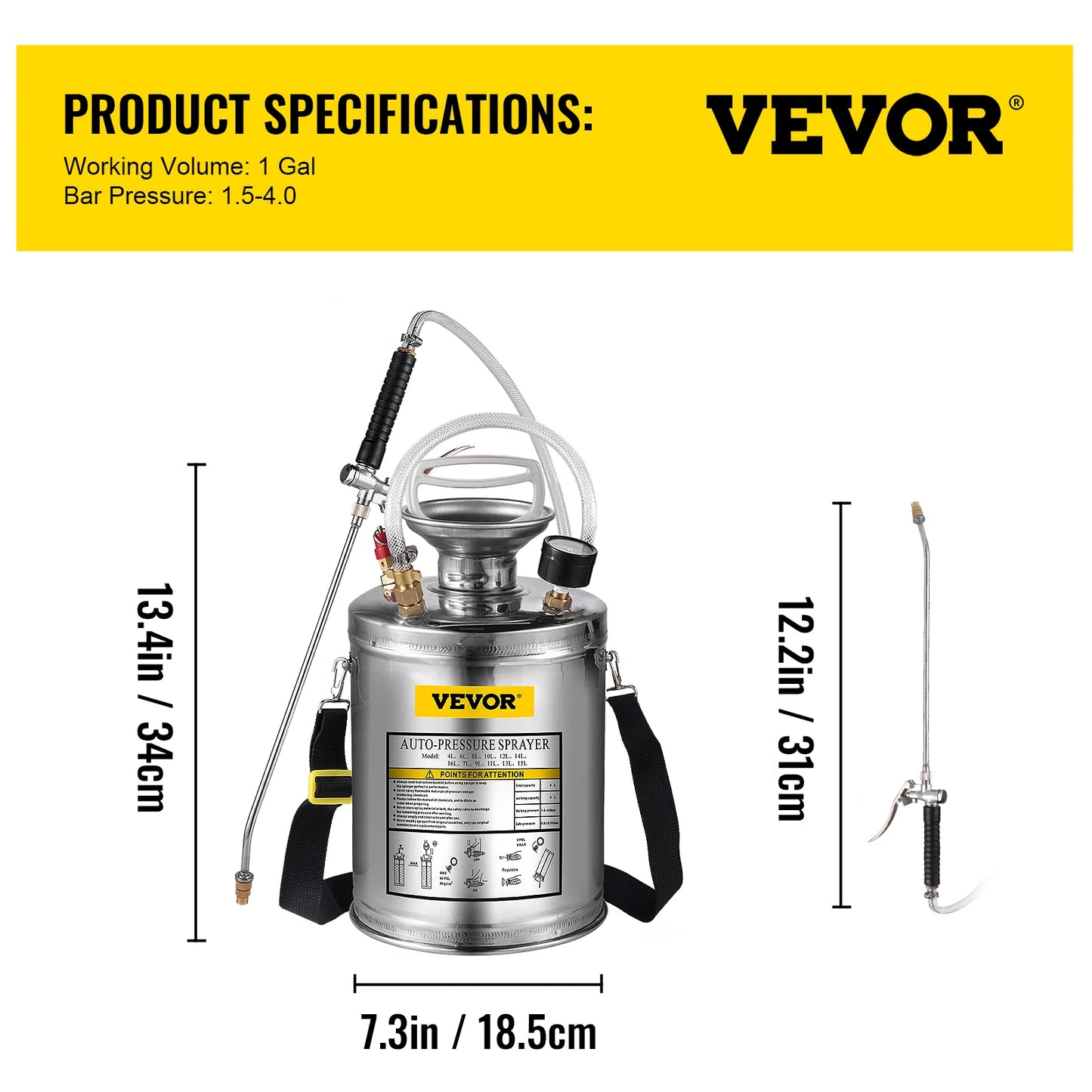 SucceBuy 4-12L Hand Powered Sprayer Stainless Steel Watering Spraying Sprinkling Atomizer Pump Home Ground Garden Cleaning Sprayer