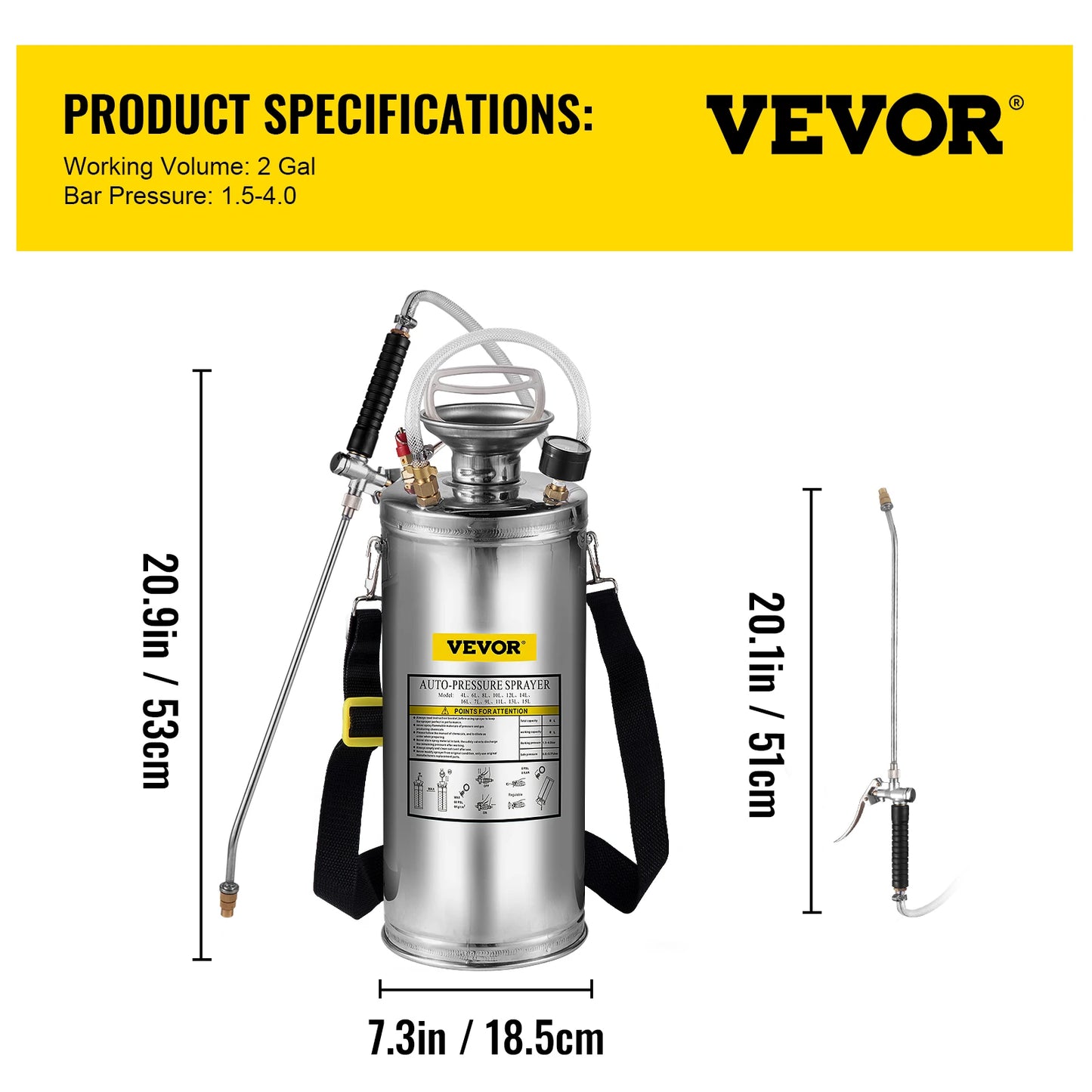 SucceBuy 4-12L Hand Powered Sprayer Stainless Steel Watering Spraying Sprinkling Atomizer Pump Home Ground Garden Cleaning Sprayer
