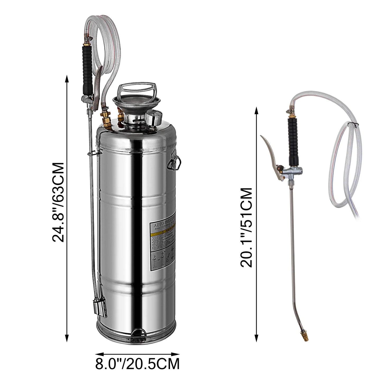 SucceBuy 4-12L Hand Powered Sprayer Stainless Steel Watering Spraying Sprinkling Atomizer Pump Home Ground Garden Cleaning Sprayer