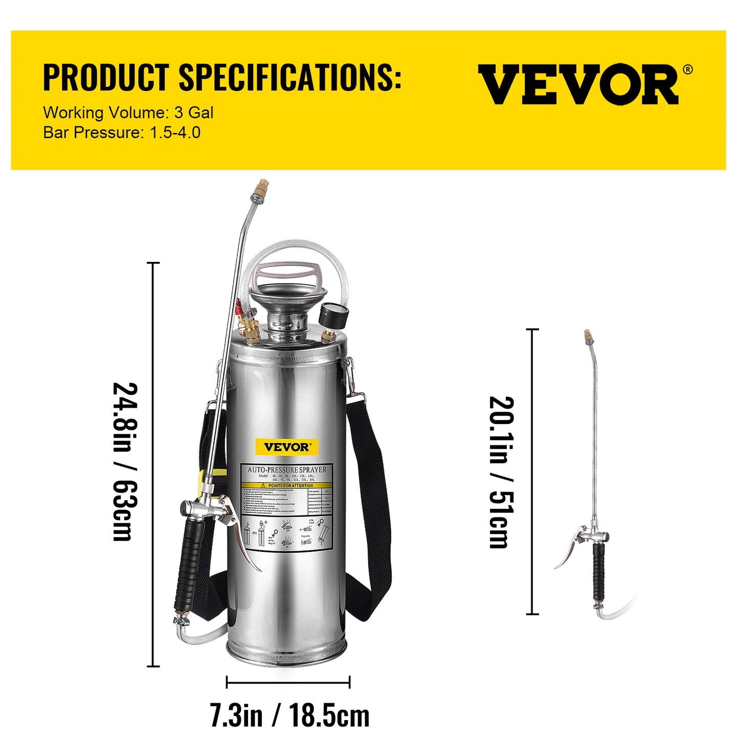 SucceBuy 4-12L Hand Powered Sprayer Stainless Steel Watering Spraying Sprinkling Atomizer Pump Home Ground Garden Cleaning Sprayer