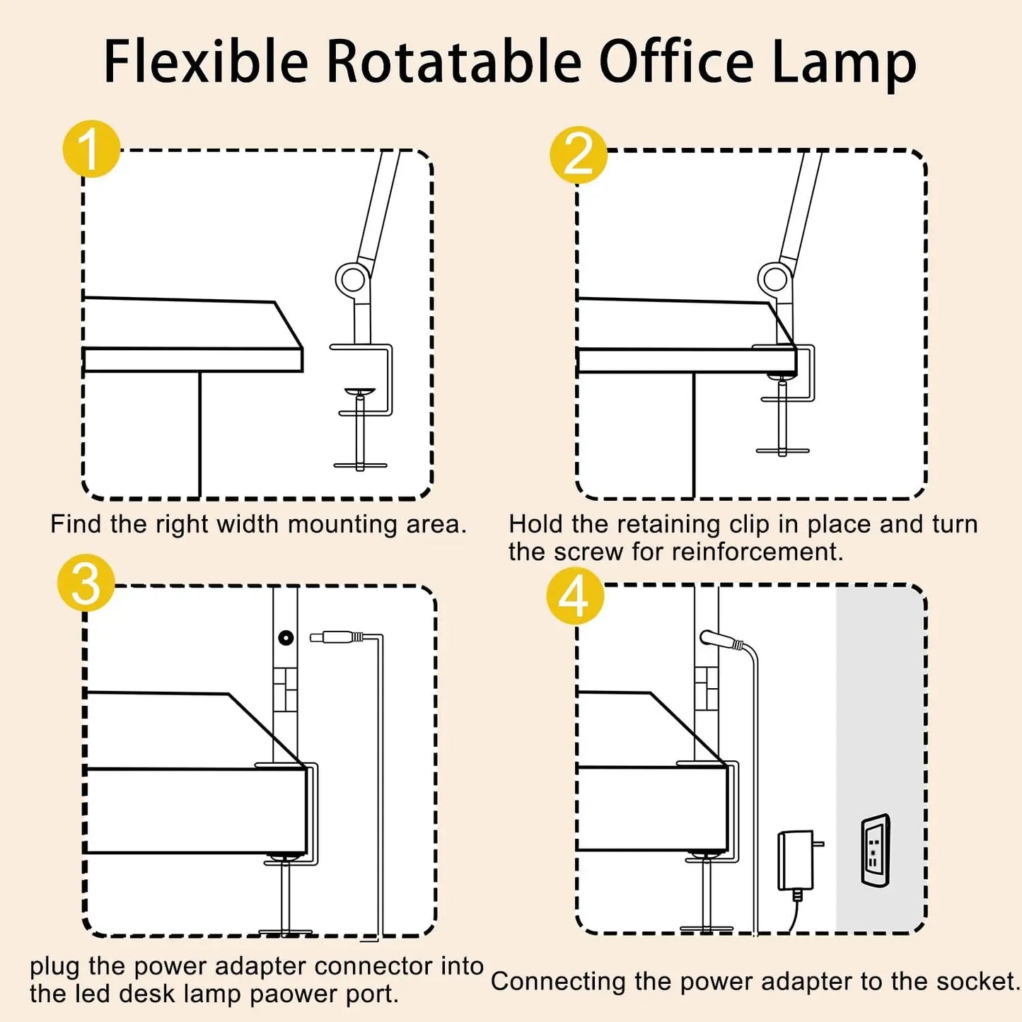 LED Desk Lamp With Clamp, Dimmable, 4 Color Modes Plus
