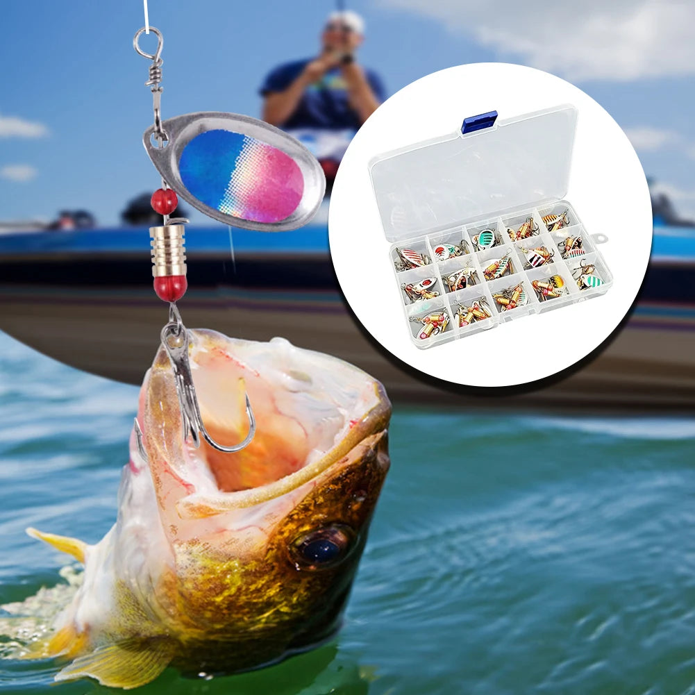 JOCESTYLE 30pcs Metal Spoon Spinner Lure With Treble Hook