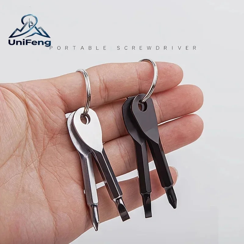 Portable Phillips Slotted Screwdriver Set Key Ring Keychain Mini Pocket Keyring Cross Screw Driver Repair Tool Gadget EDC Small