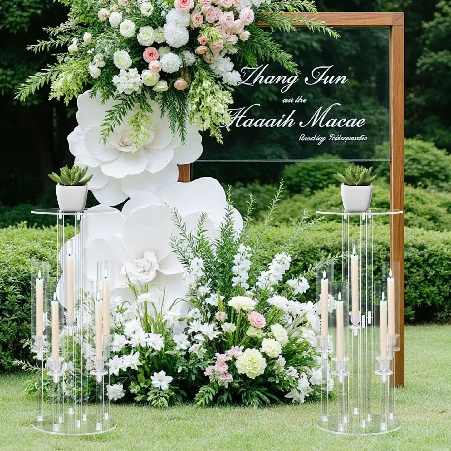 4PCS 5 Arm Candelabra,Clear Centerpiece for Table,Acrylic Centerpiece Stand for Wedding Reception,Candle Holder for Room Decor