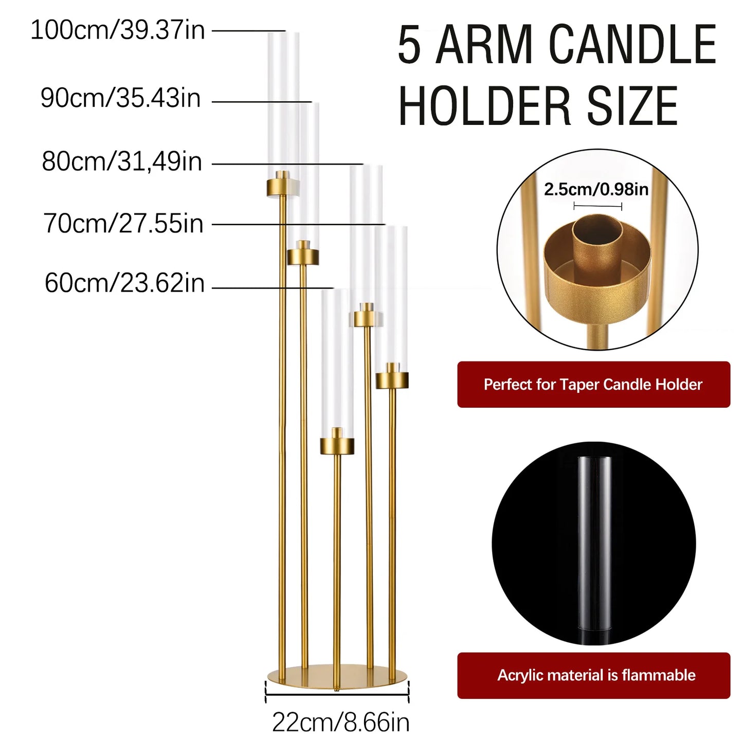VINCIGANT Five Arm Floor Candelabra With Acrylic Lampshade For Weddings