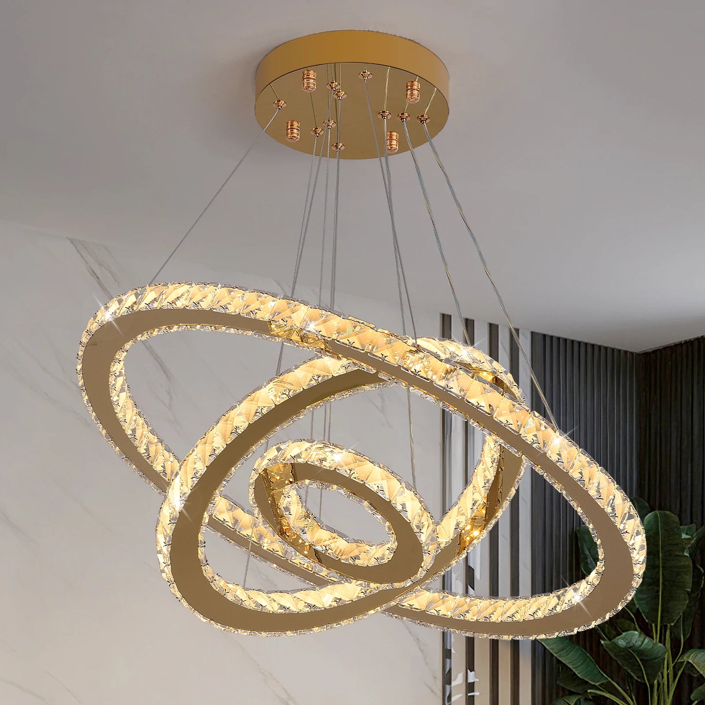 Vinilky Crystal Pendant Light With Remote Control Ceiling Fixture