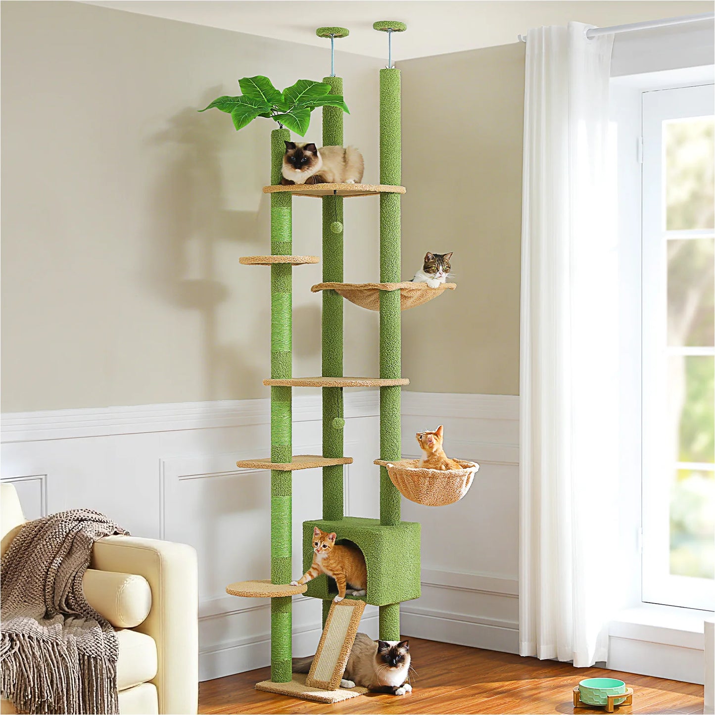 PAWZ Road Height Adjustable Wooden Cat Tree With Hammock Sisal Scratching Posts