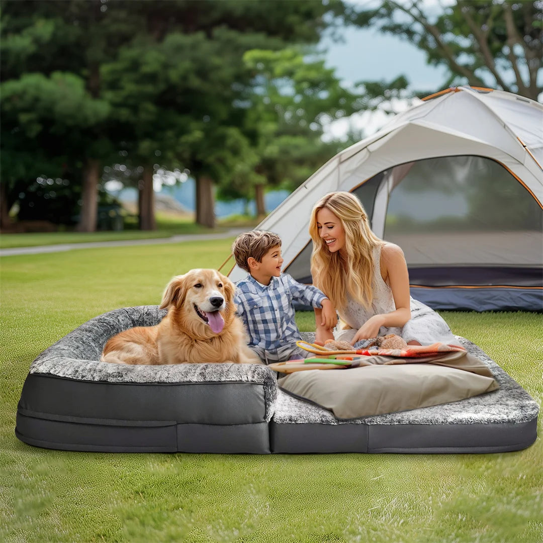 Bingopaw Giant Foldable Calming Dog Bed With Plush Removable Cover