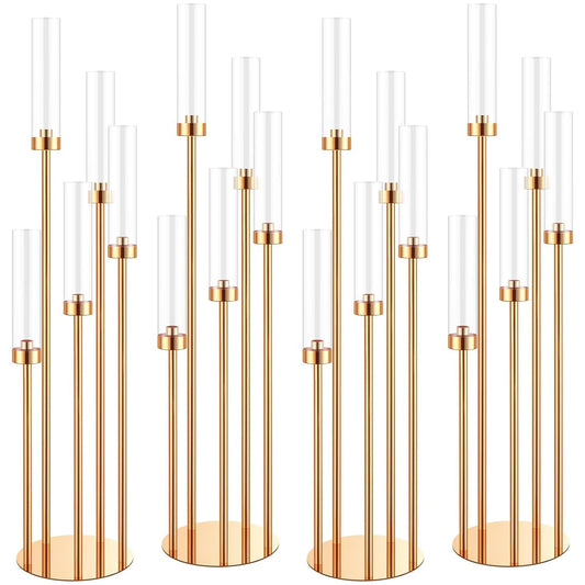 4 Set Floor Candelabra for Wedding 5 Arm 42.5'' Candelabra Centerpieces for Tables Metal Candlestick Set with Acrylic Lampshade