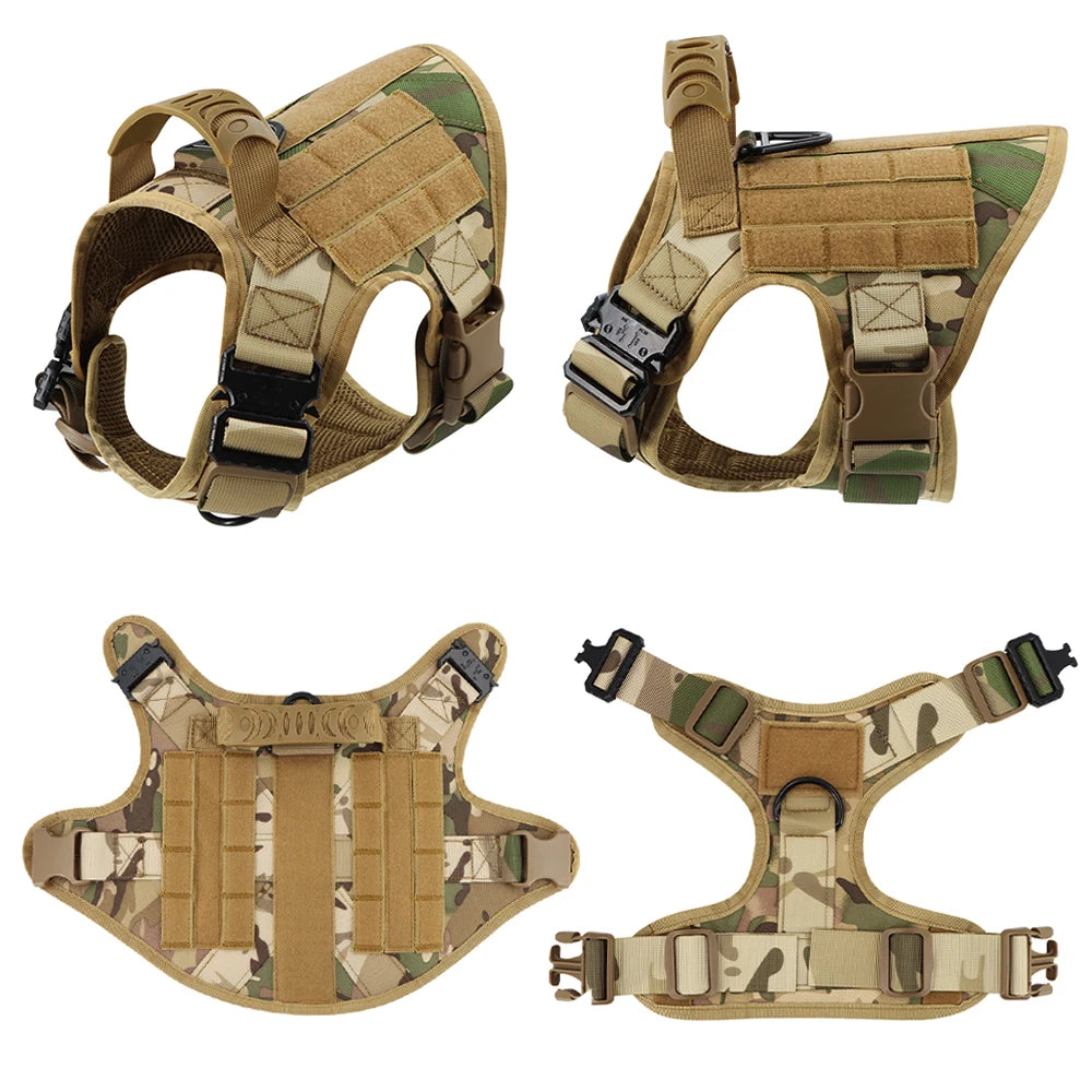 Rugged Tactical Dog Harness Leash Set No Pull Training