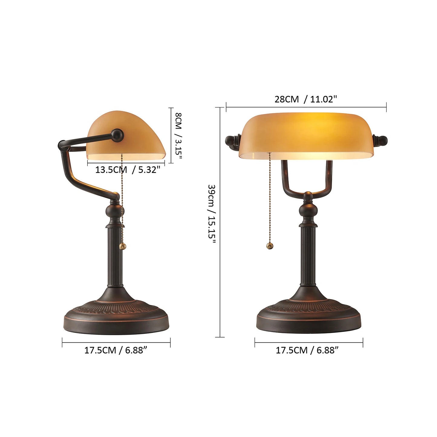 Green Glass Banker Lamp With Chain Switch E27/E26 Desk Lamp