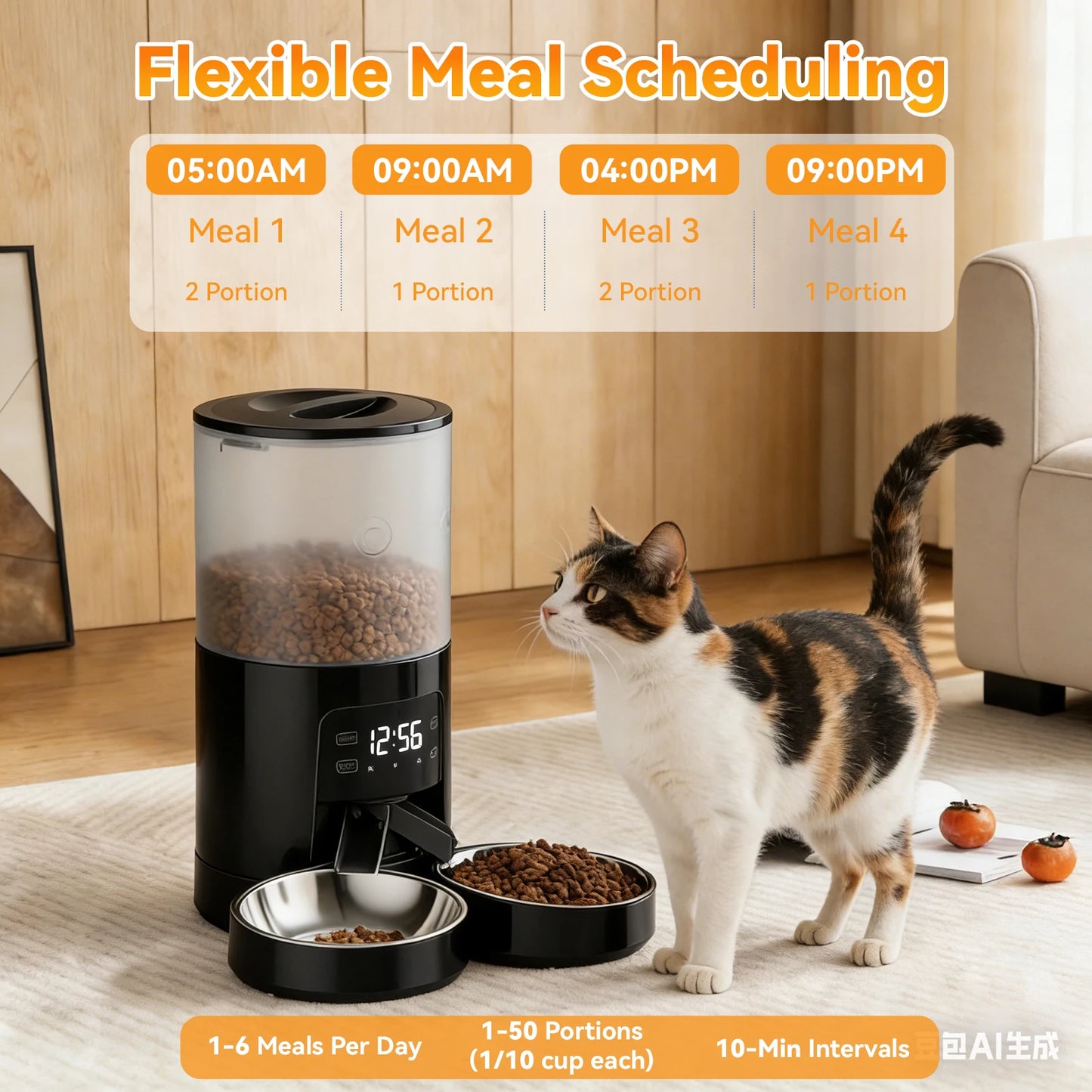 Automatic Cat Feeder With Dual Bowls Timed Dispenser