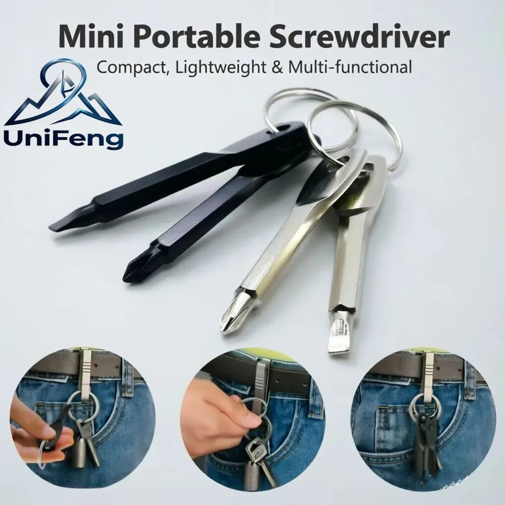 Portable Phillips Slotted Screwdriver Set Key Ring Keychain Mini Pocket Keyring Cross Screw Driver Repair Tool Gadget EDC Small