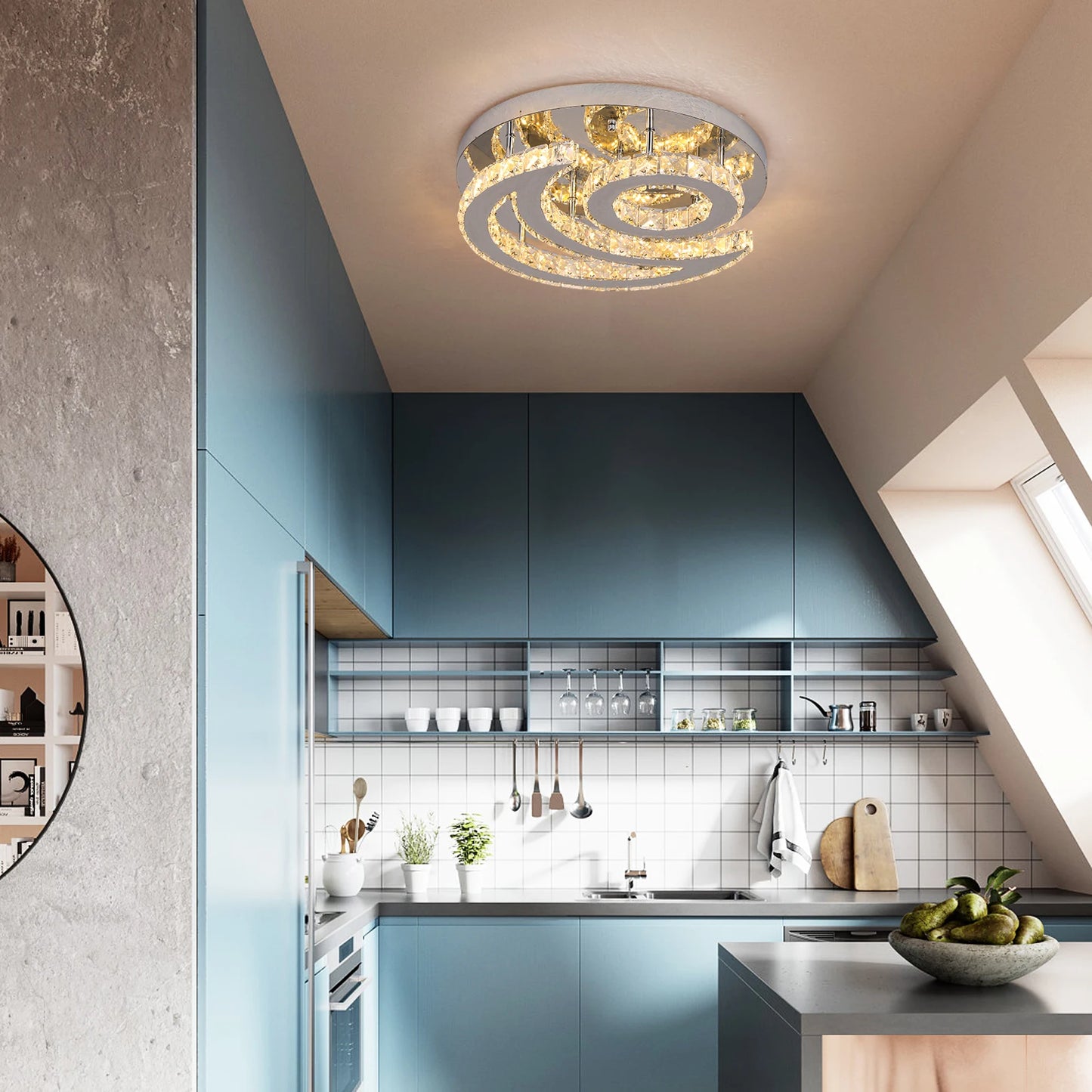 GreeLustr Crystal LED Sun Moon Ceiling Pendant Chandelier