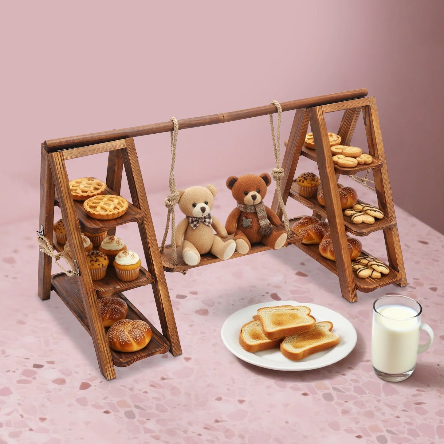 3-Tier Wooden Cake Stand Tray, Dessert Cakes Serving Tray, Wood Cupcake Stand for Weddings, Birthday