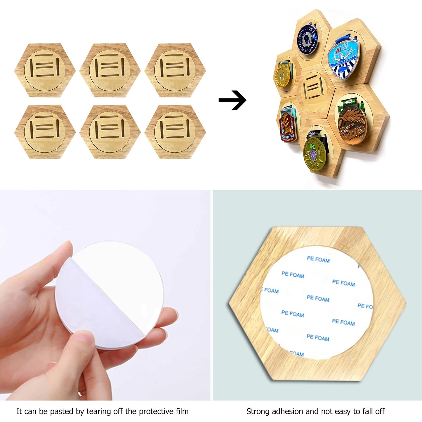1-10Pcs Medal Display Stand Wooden Medal Hanger for Sport Track Field Running Creative Splicing Wall Hexagonal Honor Decor Rack