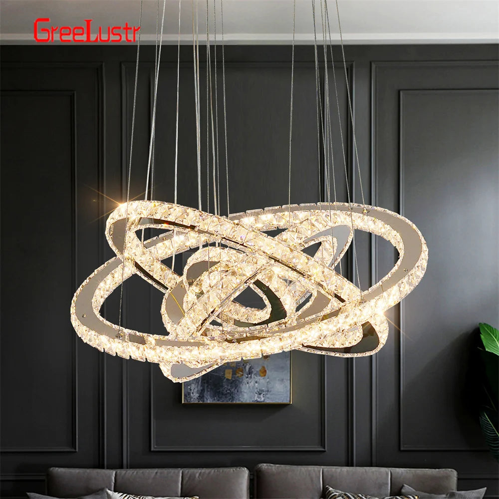 GreeLustr Crystal Chrome Led Pendant Light Chandelier Fixture